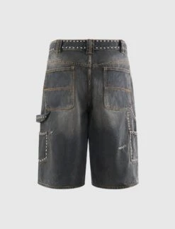 STUDDED DENIM SHORTS 5 STUDDED DENIM SHORTS -Men Fashion 001DSL301303M BLK 3